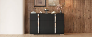 English Elm Elegant Mirrored Dresser with Metal Feet and 6 Spacious Drawers for Organized, Modern Living Spaces Black 54.25 L x 20.75 W x 8.5 H N733P307943B
