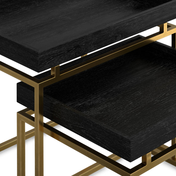 English Elm Macy Black & Gold 2-Pc Nesting Tables — Solid Mango Wood Tops, Metal Frame, Modern End Tables B136P203440