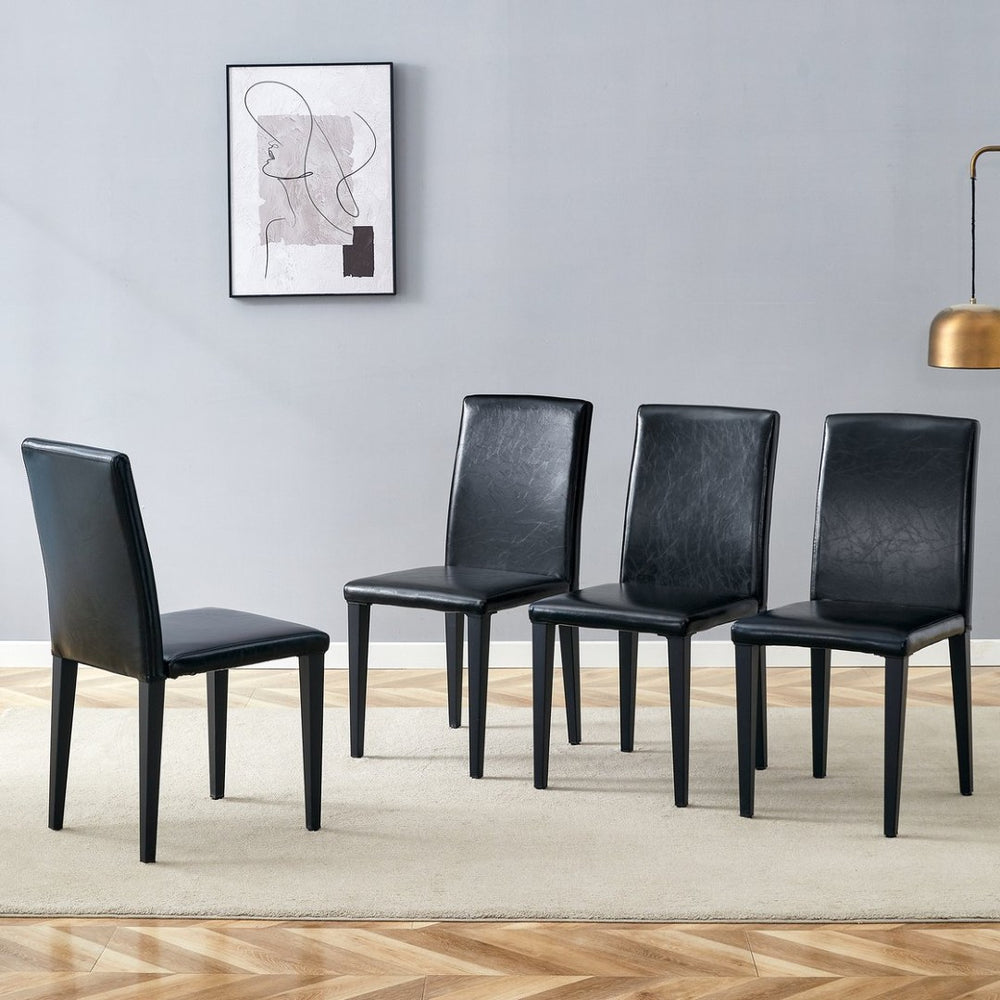 English Elm Four Black Pu Leather Dining Chairs with Steel Legs for Modern Industrial Kitchens W1151P372918