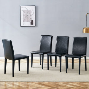 English Elm Four Black Pu Leather Dining Chairs with Steel Legs for Modern Industrial Kitchens W1151P372918