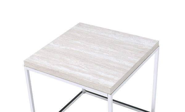 English Elm Light sleek rectangular coffee table with engineered stone top and polished metal sled base for modern living spaces Chrome,Light Oak B062P209118