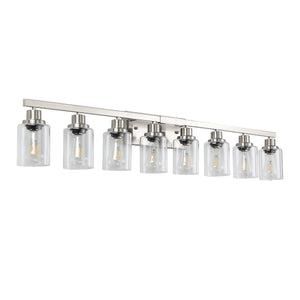 English Elm 51" Brushed Nickel 8-Light Bathroom Vanity Fixture with Clear Glass Shades, Modern Wall Light for Dressing Areas, Hard-Wired, No Bulbs W1340P206688