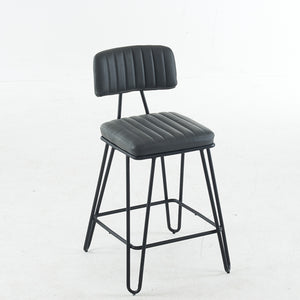 English Elm Industrial Bar Stools Set of 2 — Counter Height PU Leather Seats, Sturdy Metal Frame, Ergonomic Backrest and Footrest for Kitchen Island and Home Bar Grey W1901P264278