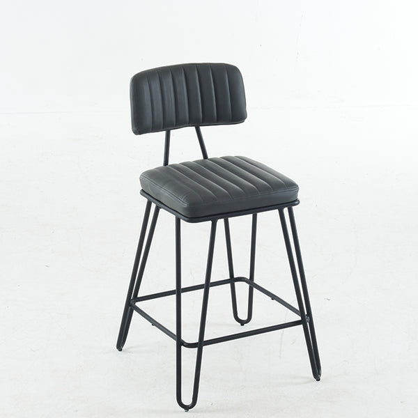 English Elm Industrial Bar Stools Set of 2 — Counter Height PU Leather Seats, Sturdy Metal Frame, Ergonomic Backrest and Footrest for Kitchen Island and Home Bar Grey W1901P264278