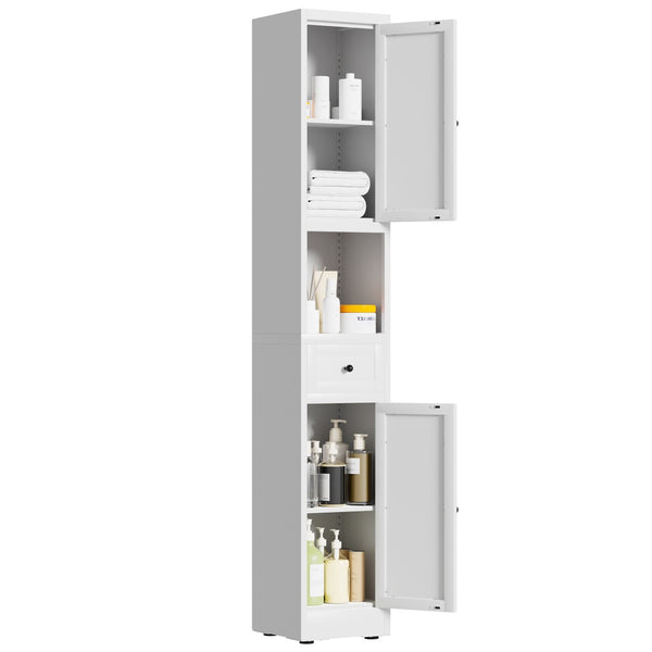 English Elm 71 Inch Freestanding Metal Storage Cabinet Five Tier Narrow Pantry Organizer White W2735P428814