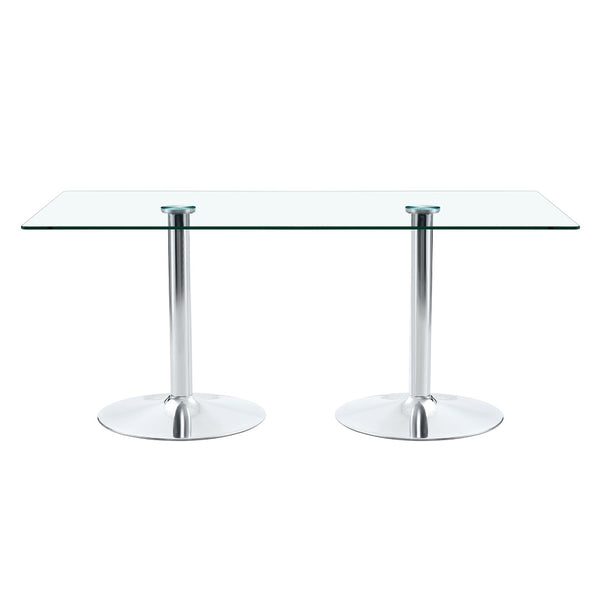 English Elm A Tempered Glass Rectangular Dining Table with Silver Metal Legs Seats Six W1151S04197