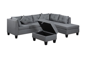 English Elm 104.5" Upholstered Sofa Chaise & Ottoman Gray - Coin-Spring Cushions, Storage Ottoman, Solid Wood Frame W2297S00018