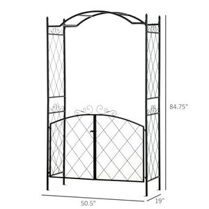English Elm Outsunny 85" Garden Arch Arbor With Gate - Elegant Metal Trellis For Vines & Wedding Décor Focal Point W2225P174426-GIGA