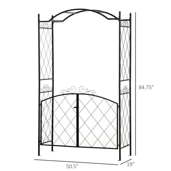 English Elm Outsunny 85" Garden Arch Arbor With Gate - Elegant Metal Trellis For Vines & Wedding Décor Focal Point W2225P174426-GIGA