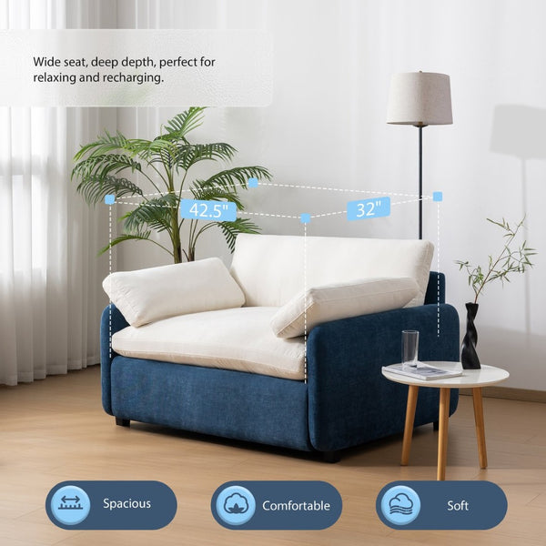 English Elm 50*43" Oversized Chenille Armchair Deep Lounge Seat Modern Minimalist Living Room Chair Blue+Cream N723S5042C