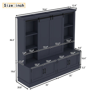 English Elm The Industrial Barn Door Entryway Cabinet with Sliding Rails and 12 Storage Compartments Blue W1580S00272