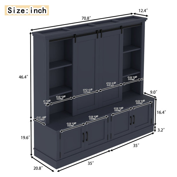 English Elm The Industrial Barn Door Entryway Cabinet with Sliding Rails and 12 Storage Compartments Blue W1580S00272