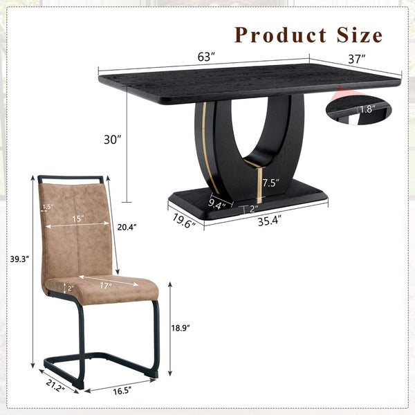 English Elm Table and Chair Set Seats 10 with Marble Mdf Top Brown Fabric Dining Chairs W1151S04444