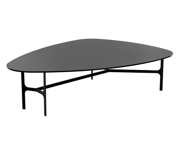 Sunpan Kiernan Coffee Table - Stylish Mid-Century Design with Curved Black Glass Top & Matte Metal Frame