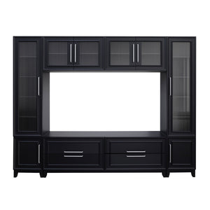 English Elm Vibe Haus Fluted Glass Wall Unit Tall Mdf Entertainment Console for Living Room N893S000011B
