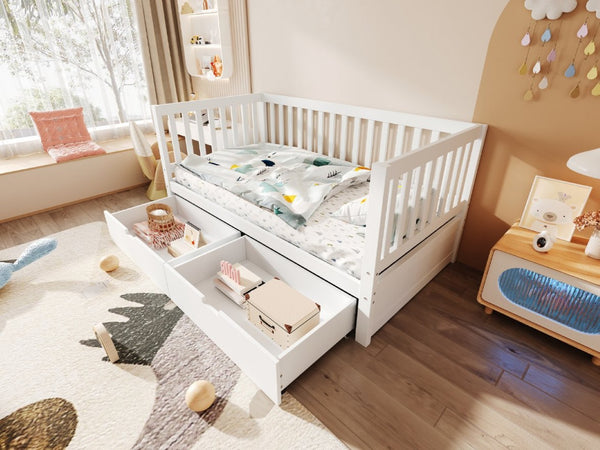 English Elm Convertible Toddler Daybed Solid Pine Kids Bed with Storage Drawers and Removable Rails White N899P429848K