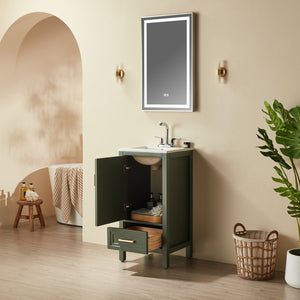 English Elm Fully 18" Freestanding Single Bathroom Vanity with Waterproof 5-Layer Paint, Open Back and Dual Handles Green W1826P351747