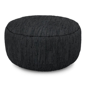 English Elm Fredrik Round Buffalo Leather Pouf Bohemian Footrest or Extra Seat for Living Room B136P427588