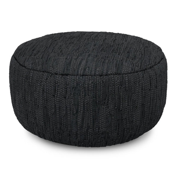 English Elm Fredrik Round Buffalo Leather Pouf Bohemian Footrest or Extra Seat for Living Room B136P427588