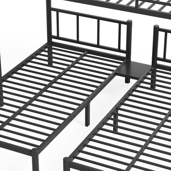 English Elm Twin Triple Bunk Bed Metal L-shaped Frame Sleeps Three Kids White Finish Black W1580S00615