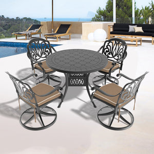 English Elm 5-Piece All-Weather Cast Aluminum Dining Set With Swivel Chairs & Round Table For Outdoor Comfort W1710S00437