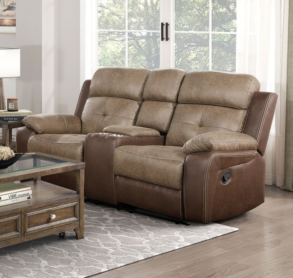 English Elm Plush Microfiber Dual Glider Reclining Loveseat with Console Storage for Living Rooms B011P228558