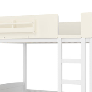 English Elm Queen Bunk Bed with Trundle Solid Pine Kids Car Themed Frame Built-in Bookshelf Beige+White W1580S00446