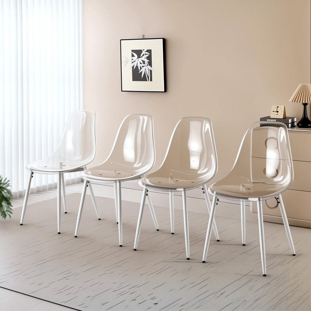 English Elm Dining Chair Set of 4 Ghost Style Acrylic Seat with Slim Metal Legs for Modern Spaces W234P417568