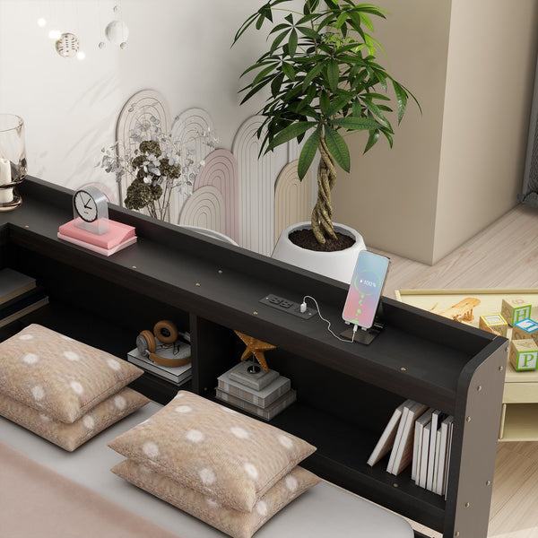 English Elm Full Size L-Shaped Bed With Bookcases, Usb Ports & Storage Drawers - Smart Space-Saving Solution! W504S00220