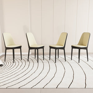 English Elm A set of 4 dining chairs featuring ergonomic PU upholstery, sturdy black metal legs and modern flair Beige+Black W2189S00747