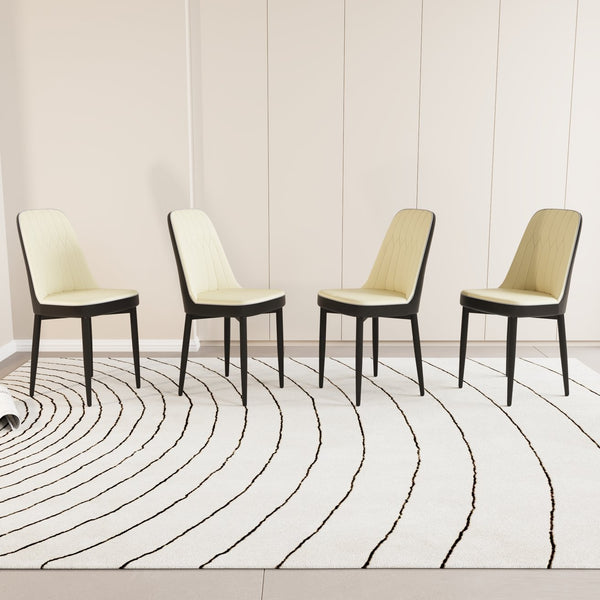 English Elm A set of 4 dining chairs featuring ergonomic PU upholstery, sturdy black metal legs and modern flair Beige+Black W2189S00747