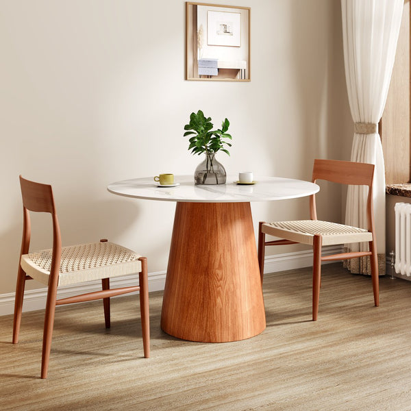 English Elm Small Round Solid Wood Pedestal Dining Table with Sintered Stone Top, Durable Family-Friendly Design T3833S00041 T3833S00041