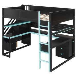 English Elm Full Size Gaming Loft Bed with Led Lighting Desk Shelves and Usb Charging Ports N820S00071C