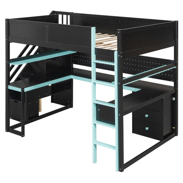 English Elm Full Size Gaming Loft Bed with Led Lighting Desk Shelves and Usb Charging Ports N820S00071C