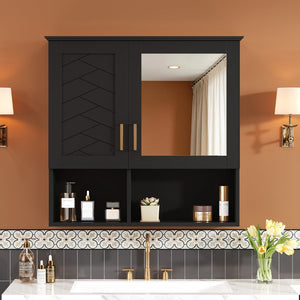 English Elm 2-in-1 Matte Wall Mounted Medicine Cabinet Soft Close Mirror Storage for Bathroom Vanity Black N710P389456B
