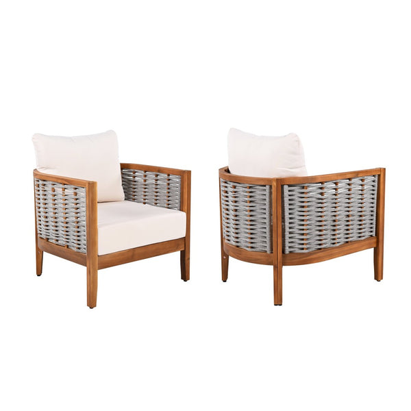 English Elm Outdoor Acacia Wood Tub Chair Woven Rope Deep Seating with Cushions for Patio Garden N780P245859G-2