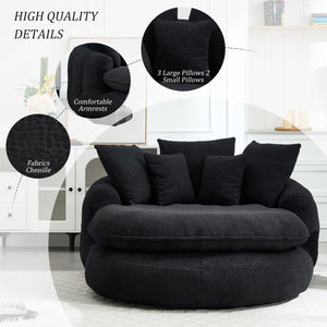English Elm Oversized Memory Foam Chenille Bean Bag Sofa with Ergonomic Back Support, 3 Large & 2 Small Pillows Black W395P359415