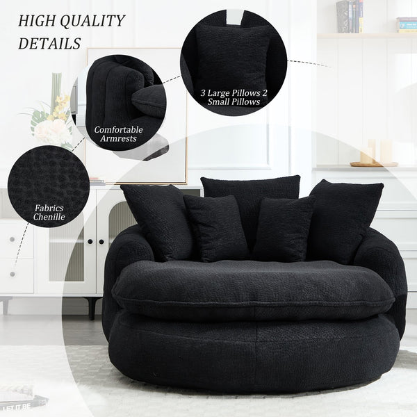 English Elm Oversized Memory Foam Chenille Bean Bag Sofa with Wrap-Around Backrest and Lumbar Support for Adults Black W395P359415