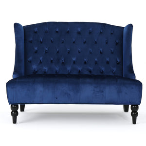 English Elm Christopher Knight Home® - LOVESEAT wingback velvet button-tufted diamond stitch loveseat with plush comfort and durable sheen Navy Blue 61186.00NVLTNBL
