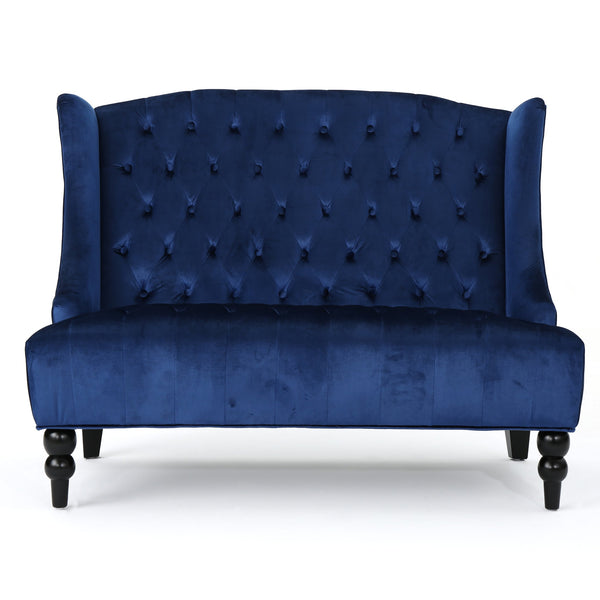 English Elm Christopher Knight Home® - LOVESEAT wingback velvet button-tufted diamond stitch loveseat with plush comfort and durable sheen Navy Blue 61186.00NVLTNBL