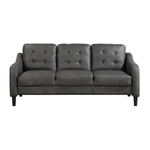 English Elm Gray Polished Microfiber Sofa with Button Tufting, Contoured Arms & Solid Wood Frame, 77" Contemporary B011P206272