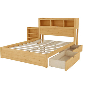 English Elm Twin Wood Storage Bed with Led Headboard Drawers and Pull Out Cabinet for Kids Natural W2593S00051