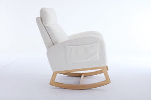 English Elm 015B-Teddy Rocking Chair with Plush Teddy Fabric, Ergonomic High Back, Adjustable Footstool, Pocket White W527P360693