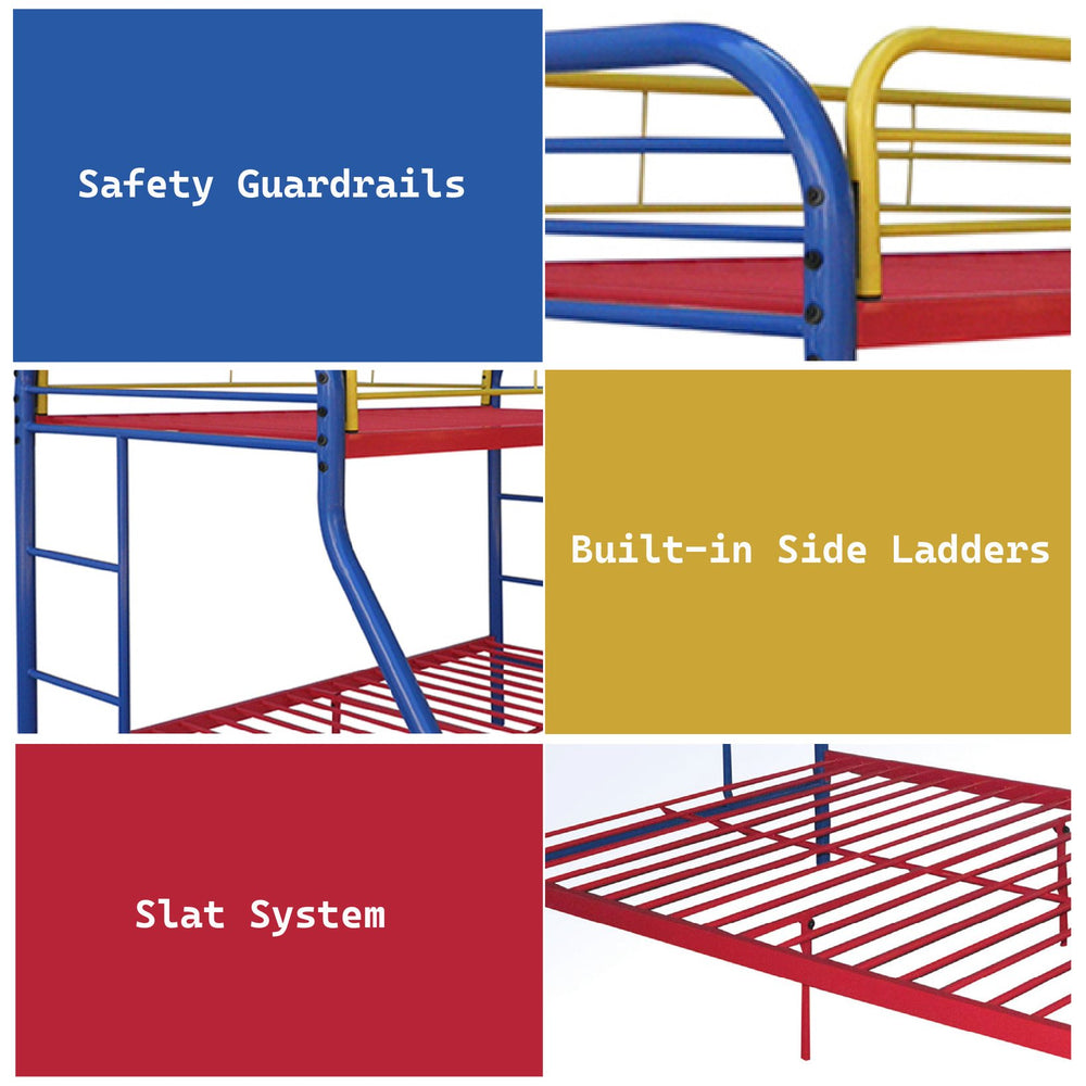 English Elm Tritan Sturdy Metal Twin/Full Bunk Bed with Full-Length Guardrail, Built-In Ladders, 660lb Capacity Multi 76.26 L x 58.58 W x 6.06 H B2726P400276