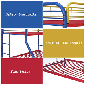 English Elm Tritan Sturdy Metal Twin/Full Bunk Bed with Full-Length Guardrail, Built-In Ladders, 660lb Capacity Multi 76.26 L x 58.58 W x 6.06 H B2726P400276