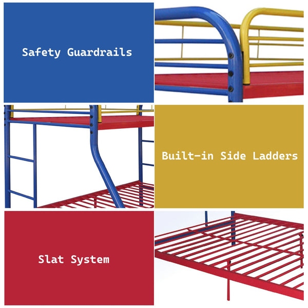 English Elm Tritan Sturdy Metal Twin/Full Bunk Bed with Full-Length Guardrail, Built-In Ladders, 660lb Capacity Multi 76.26 L x 58.58 W x 6.06 H B2726P400276