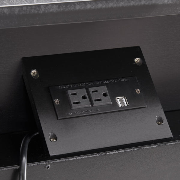 English Elm Open Dresser Nightstand with Charging Station and Open Shelf, 2 Drawers, Solid Wood Legs, Farmhouse Appeal Black W1693P216933