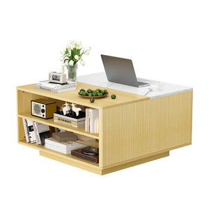 English Elm Lift Top Coffee Table Faux Marble Surface Hydraulic Storage Shelves Modern Home T3773P419176