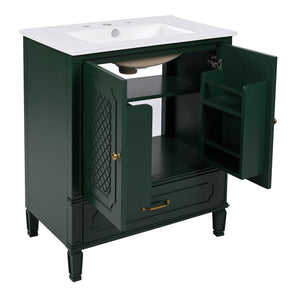 English Elm Christopher Knight Home® - 60" Bathroom Vanity Double Sink Freestanding Set with Ceramic Tops, Ample Adjustable Storage Green N759S313313F