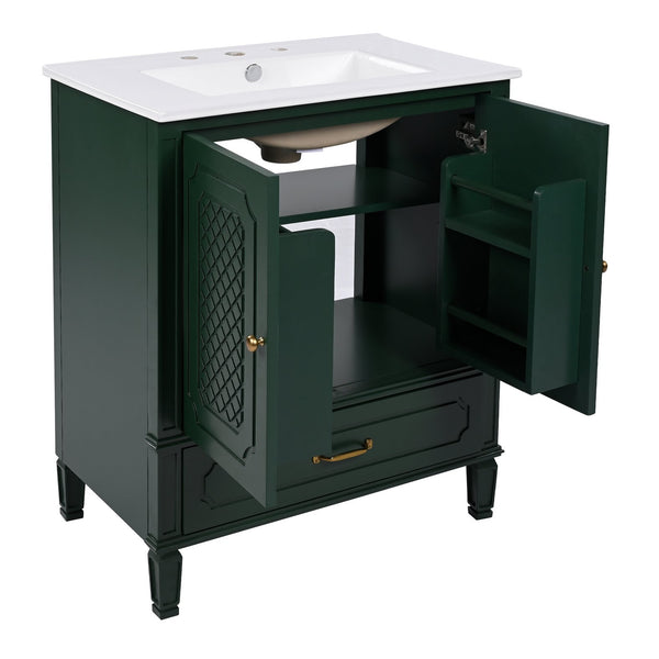 English Elm Christopher Knight Home® - 60" Bathroom Vanity Double Sink Freestanding Set with Ceramic Tops, Ample Adjustable Storage Green N759S313313F